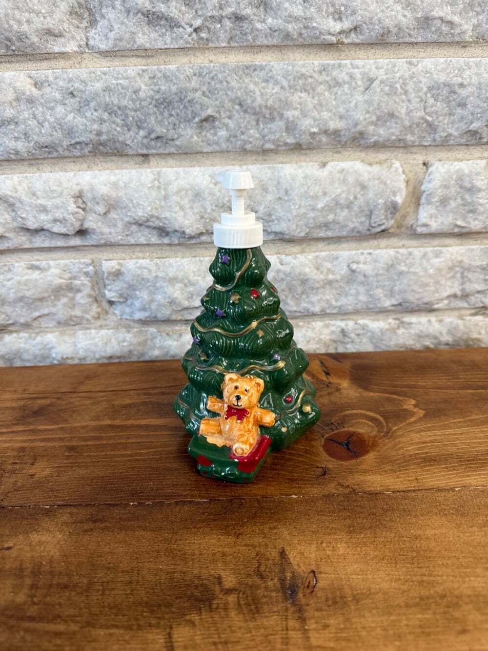 Vintage 1996 Allure Ceramic xMas Tree Teady Bear Soap Pump Dispenser